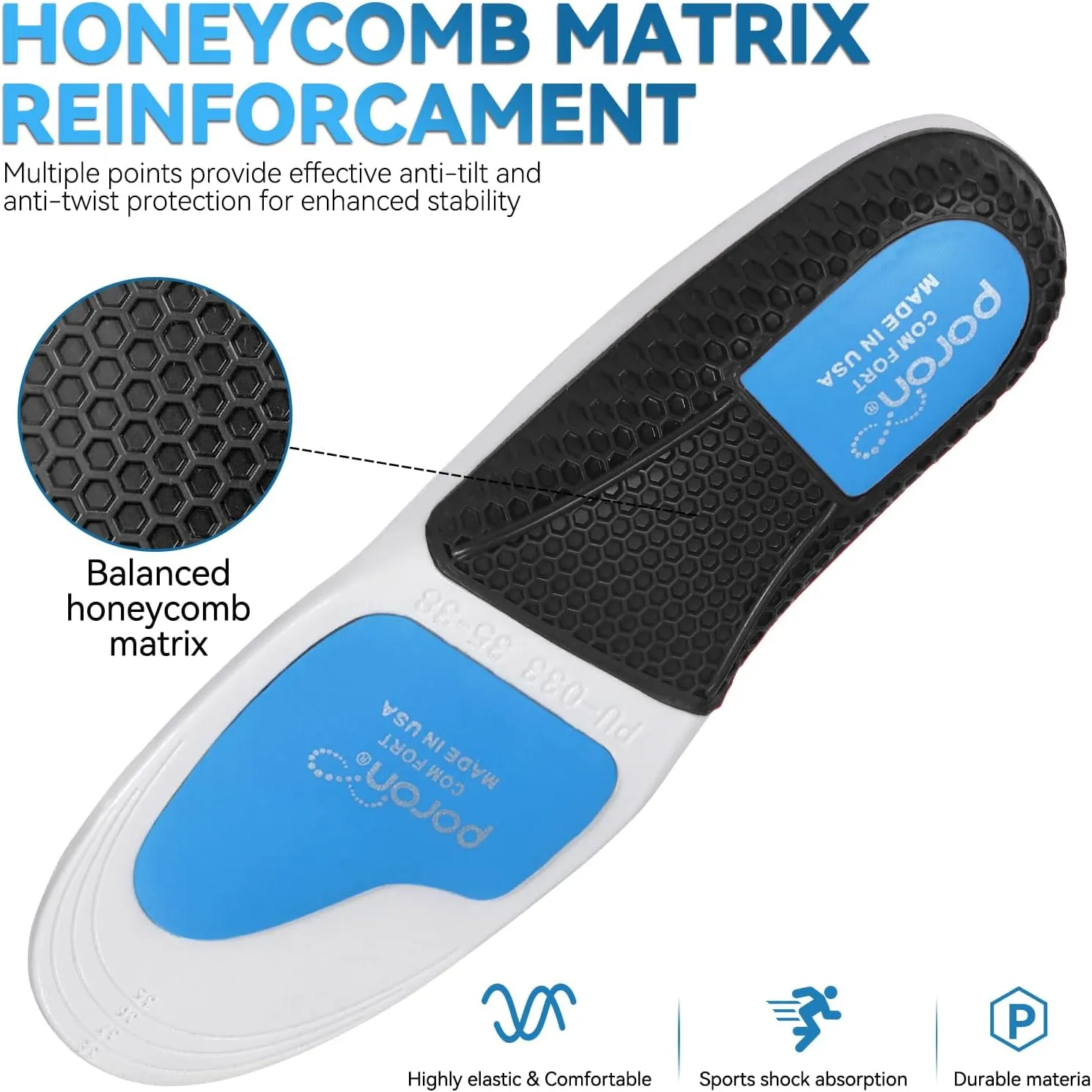 240 lbs Running Athletic Insoles for Men Women - Shock Absorbing Inserts Comfort PORON Shoe Insole for Pain Relief,Work Boot Insoles Foot Pain & Anti Fatigue(Womens 8-9.5/Mens7-8.5)