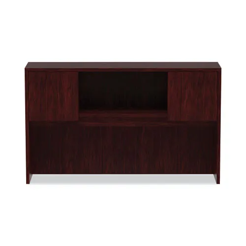 Alera Valencia Series Hutch With Doors, 4 Compartments, 58.88w X 15d X 35.38h, Mahogany