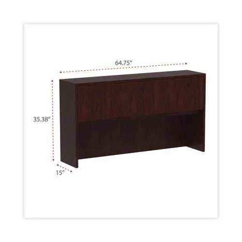 Alera Valencia Series Hutch With Doors, 4 Compartments, 64.75w X 15d X 35.38h, Mahogany
