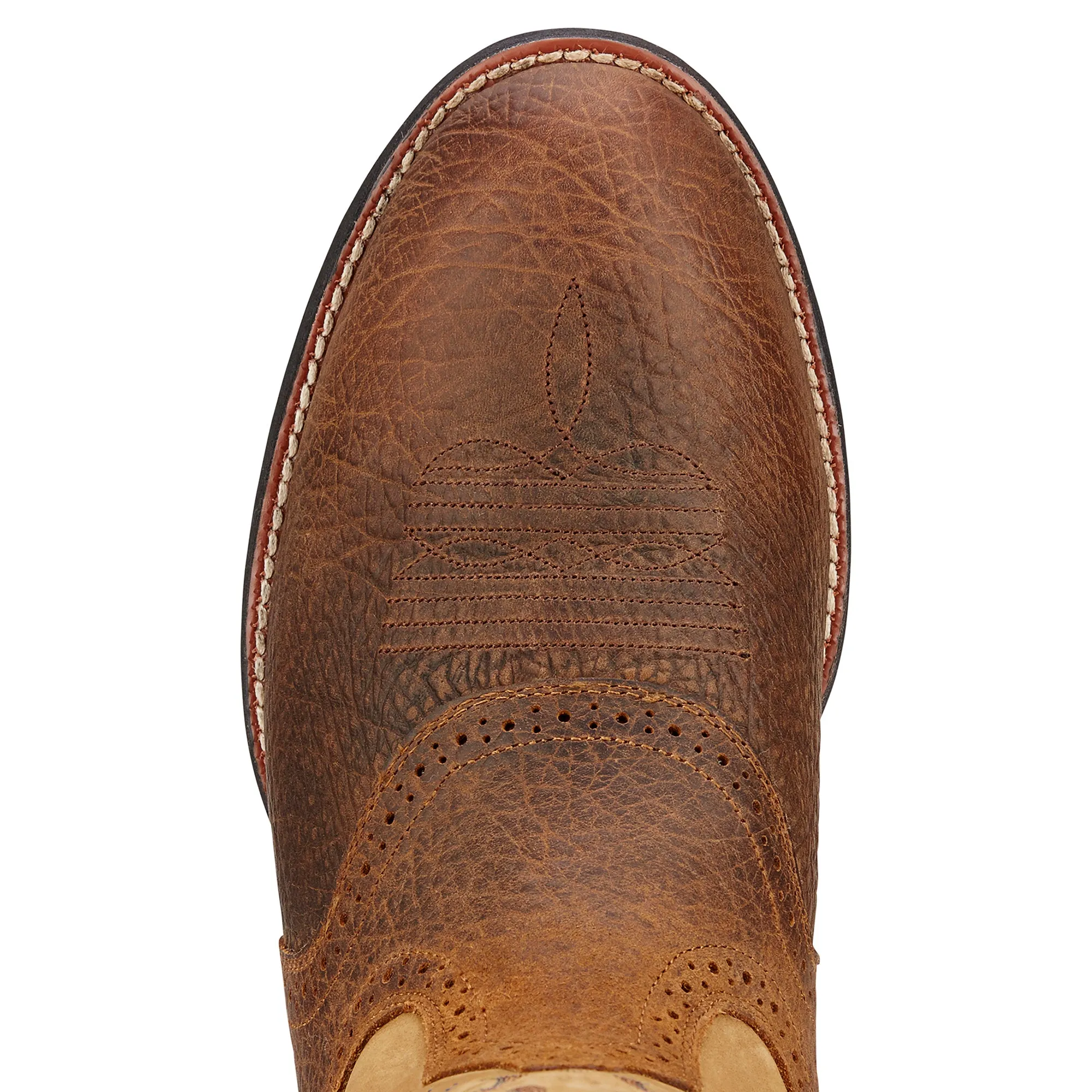ARIAT HERITAGE STOCKMAN TUMBLED BROWN/BEIGE ROUND TOE BOOT