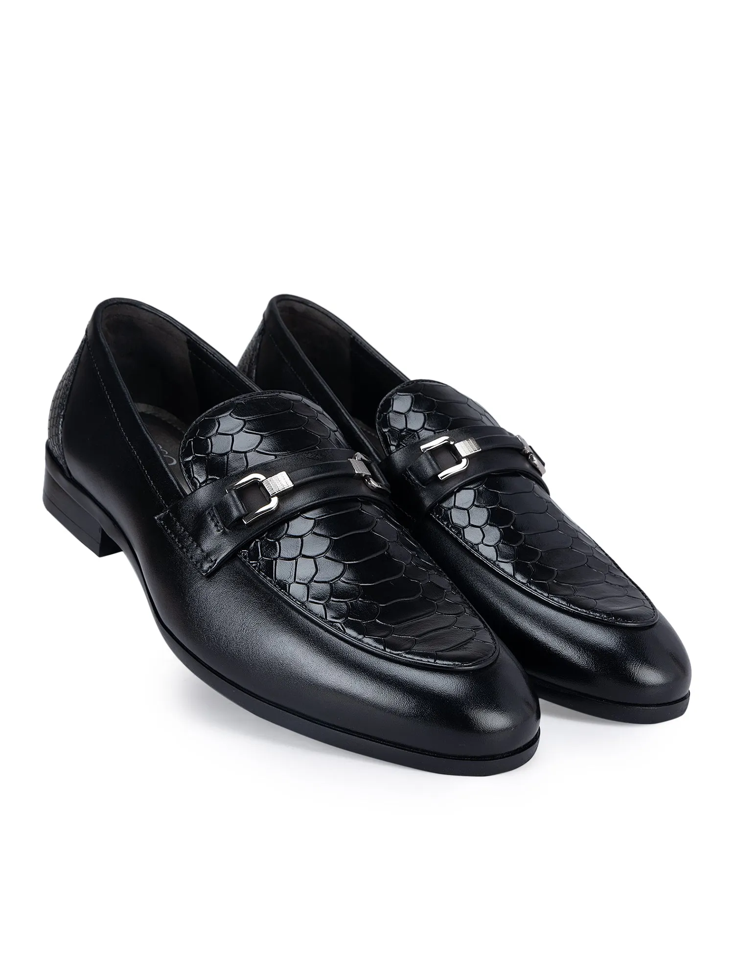 Black Croco Textured Loafers