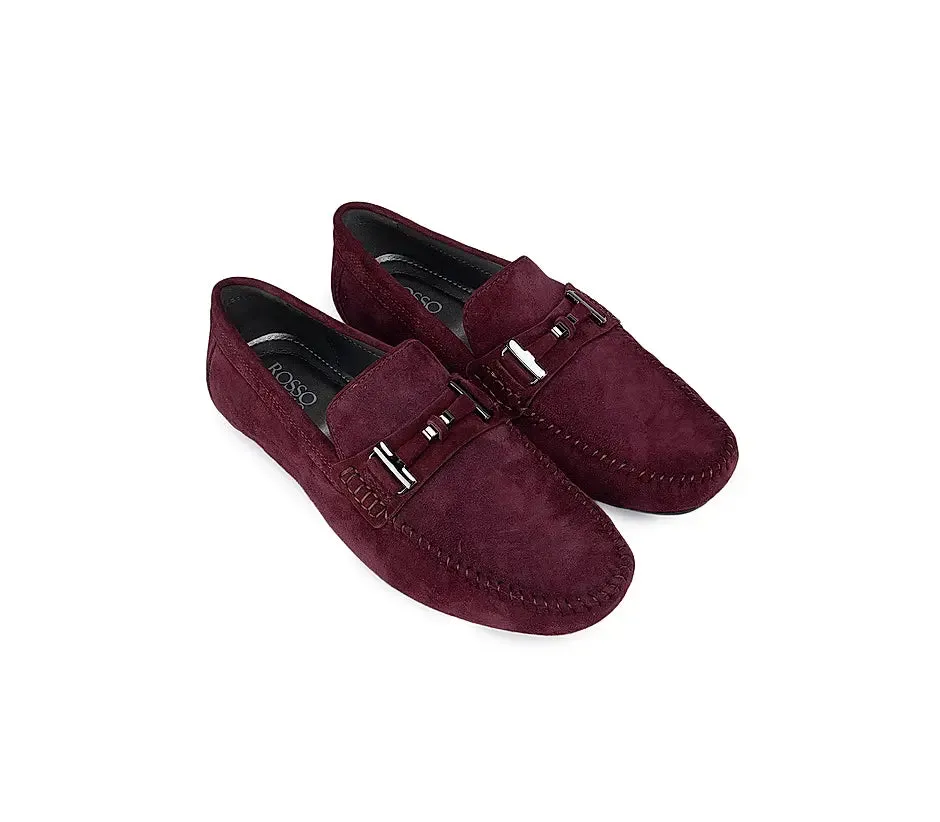 Burgundy Suede Moccasins With Buckle