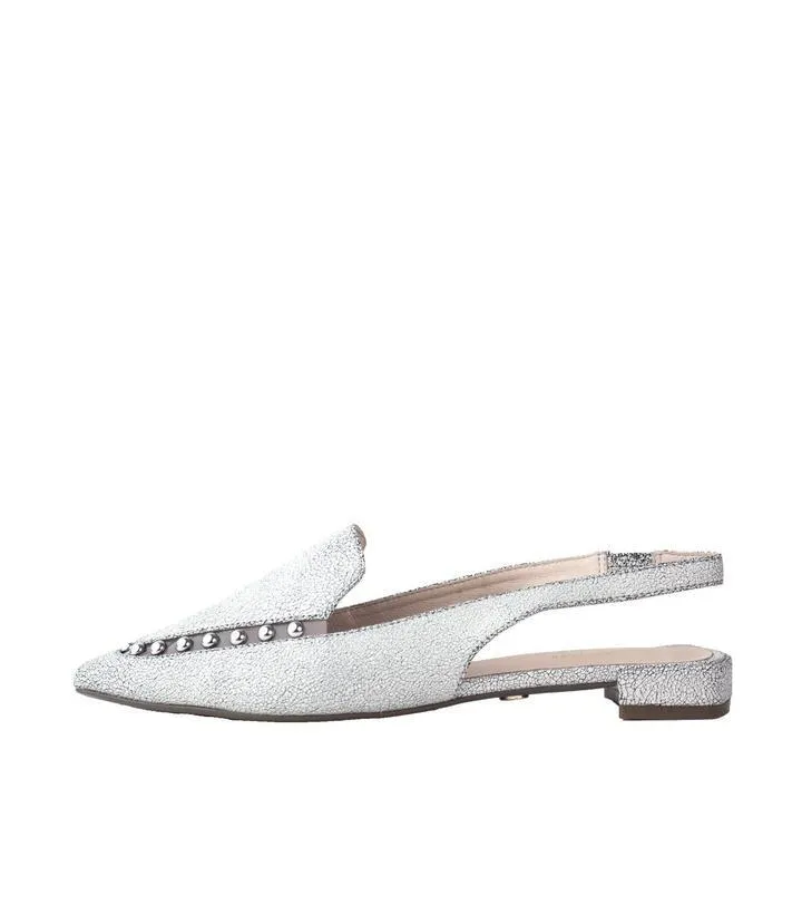 Cecelia New York Cleo White Silver Elasticized Slingback Pointed Toe Flats Shoes