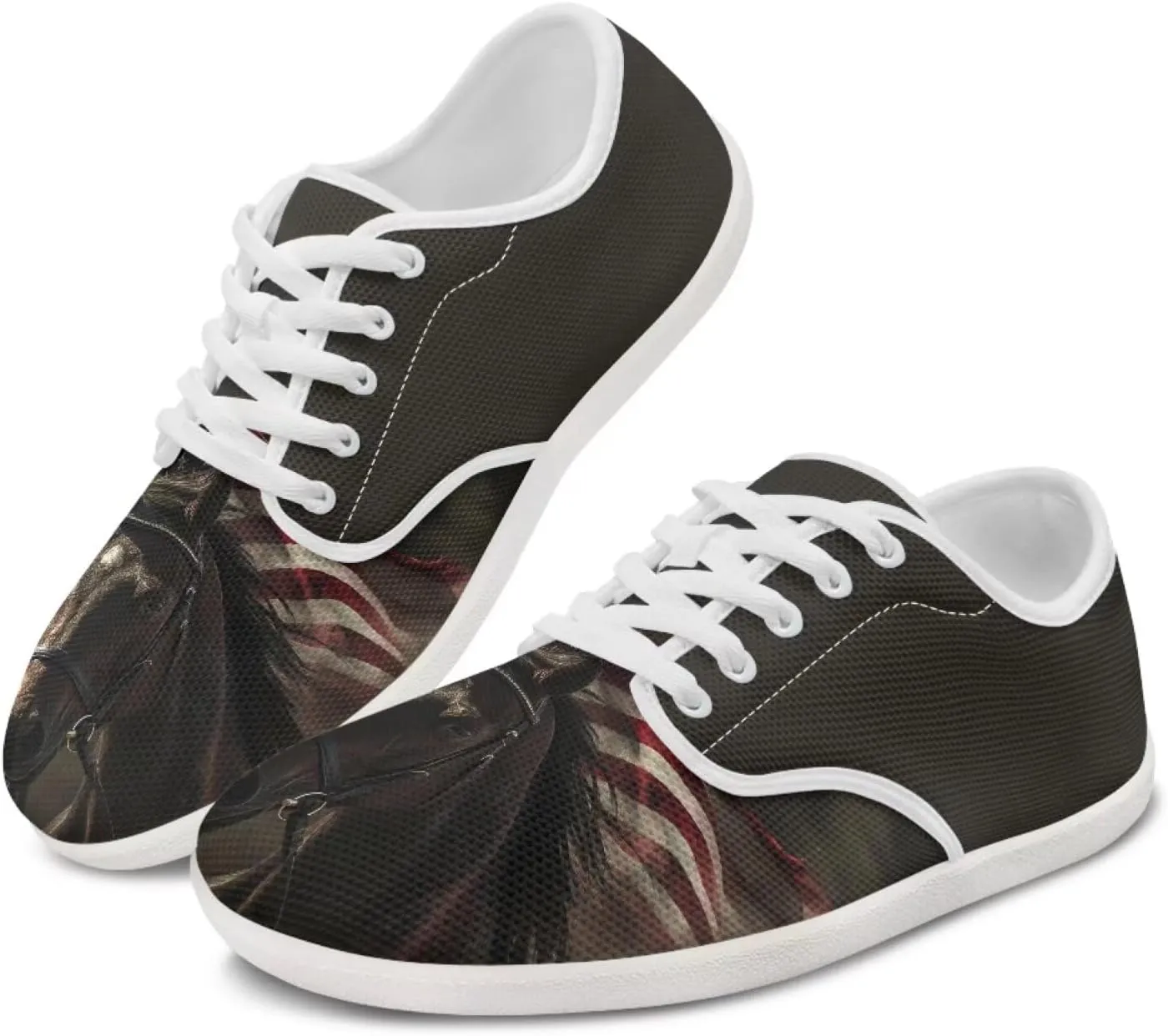 chaqlin Horse Sneaker Classic Lace-Up Low Top Tennis Shoes Wide Flat Running Walking Sneaker Non Slip Barefoot Shoe