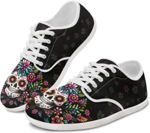 chaqlin Skull Women's Shoes Walking Lightweight Tennis Low Top Fashion Sneaker Classic Lace Up Breathable Sneakers