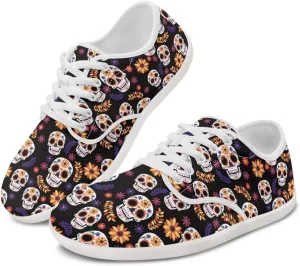 chaqlin Skull Women's Shoes Walking Lightweight Tennis Low Top Fashion Sneaker Classic Lace Up Breathable Sneakers