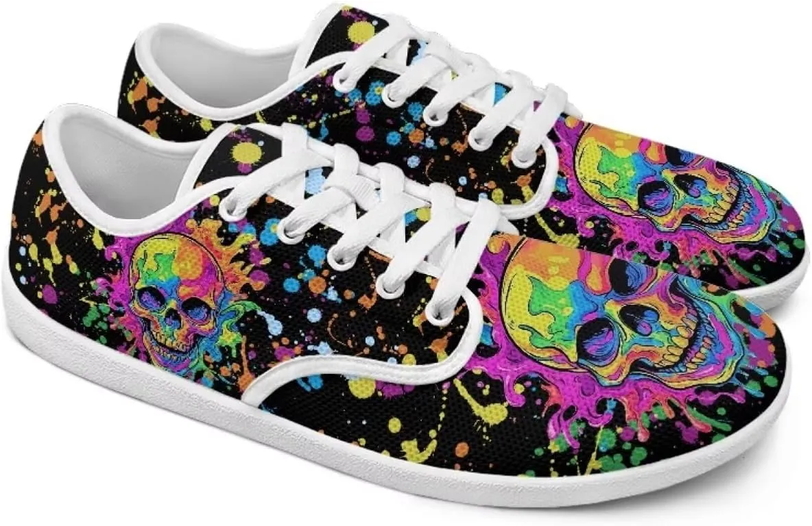 chaqlin Skull Women's Shoes Walking Lightweight Tennis Low Top Fashion Sneaker Classic Lace Up Breathable Sneakers