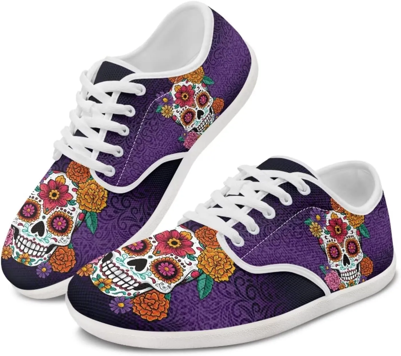 chaqlin Skull Women's Shoes Walking Lightweight Tennis Low Top Fashion Sneaker Classic Lace Up Breathable Sneakers