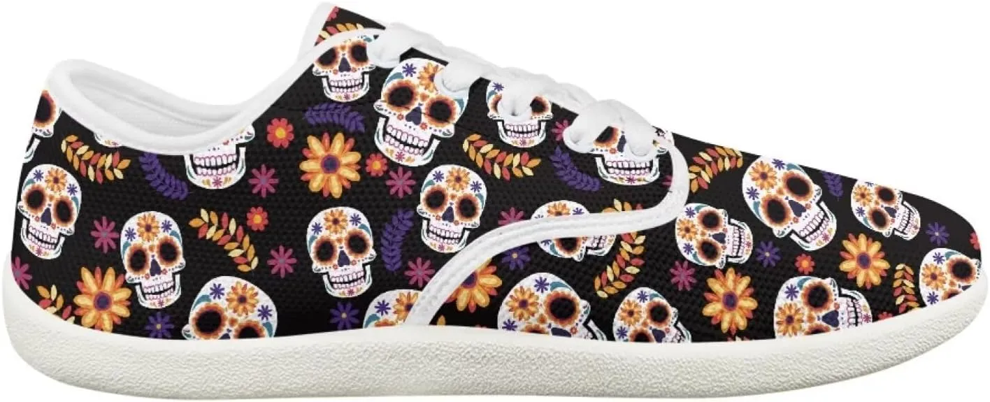 chaqlin Skull Women's Shoes Walking Lightweight Tennis Low Top Fashion Sneaker Classic Lace Up Breathable Sneakers