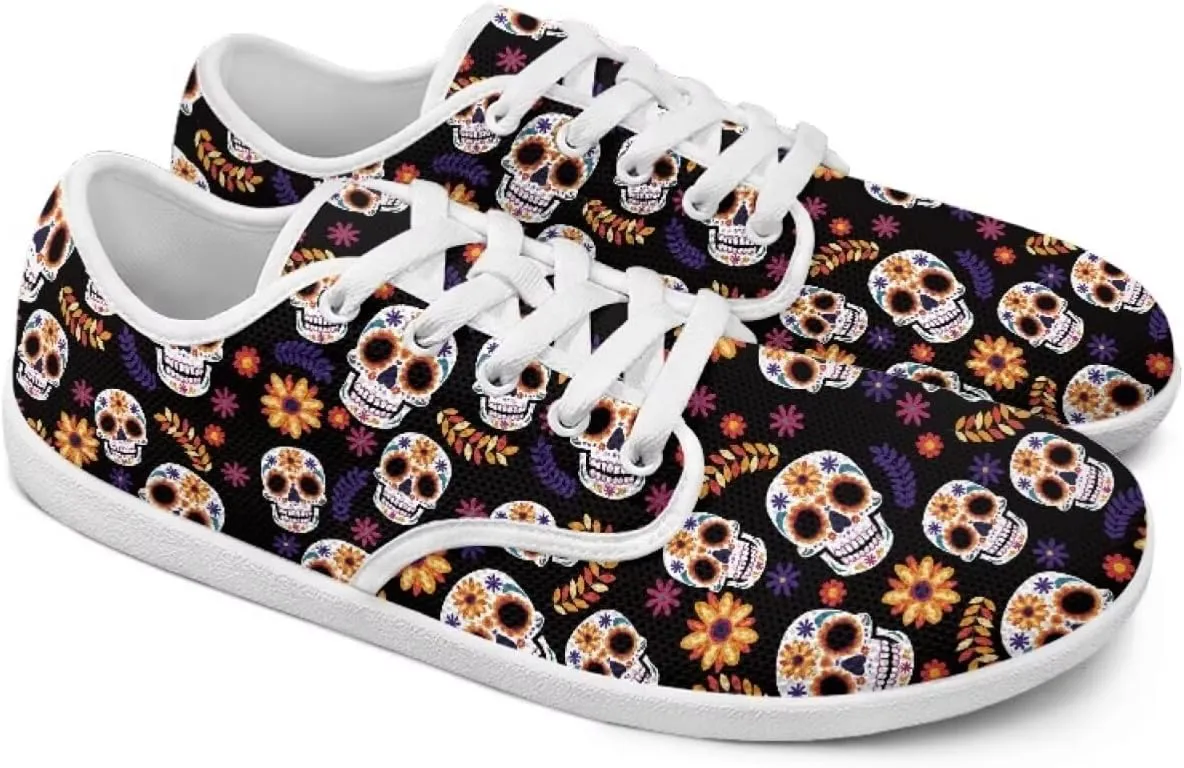 chaqlin Skull Women's Shoes Walking Lightweight Tennis Low Top Fashion Sneaker Classic Lace Up Breathable Sneakers