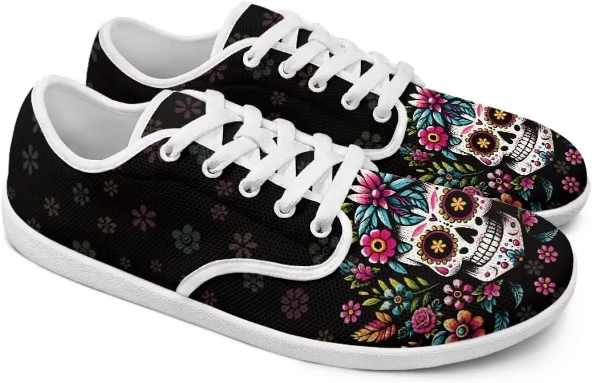 chaqlin Skull Women's Shoes Walking Lightweight Tennis Low Top Fashion Sneaker Classic Lace Up Breathable Sneakers