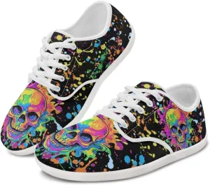 chaqlin Skull Women's Shoes Walking Lightweight Tennis Low Top Fashion Sneaker Classic Lace Up Breathable Sneakers