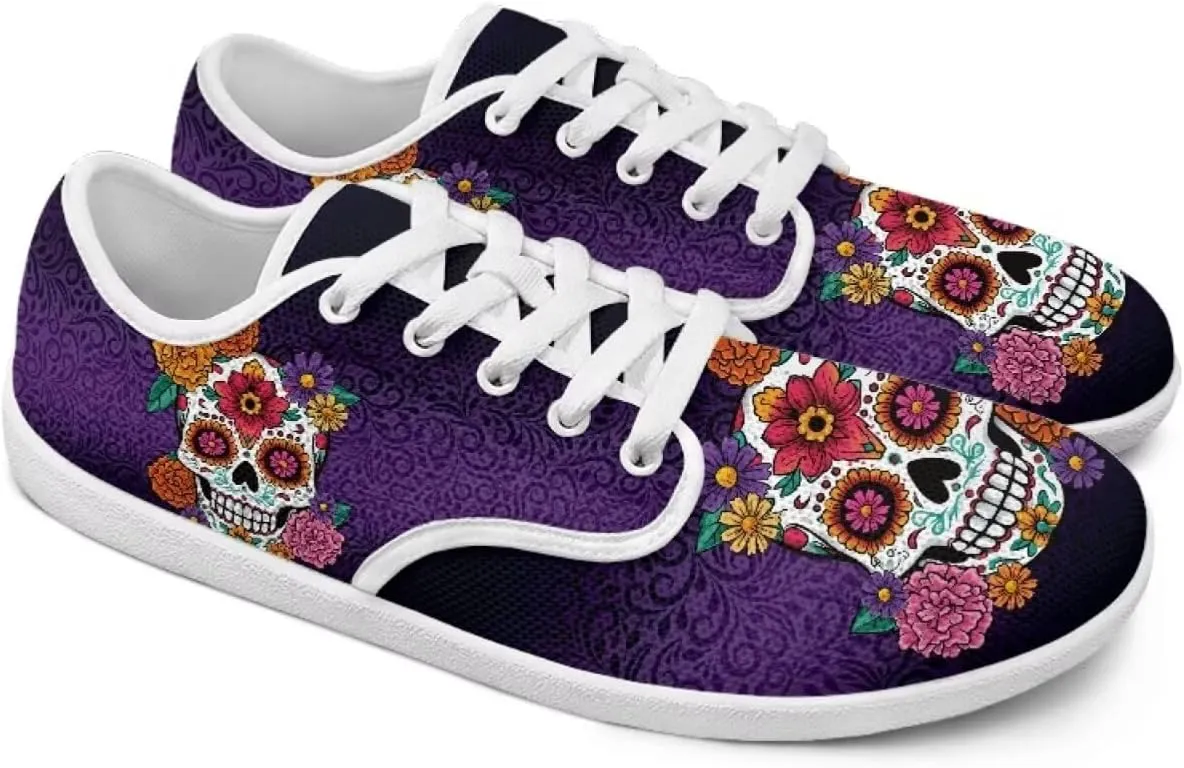 chaqlin Skull Women's Shoes Walking Lightweight Tennis Low Top Fashion Sneaker Classic Lace Up Breathable Sneakers