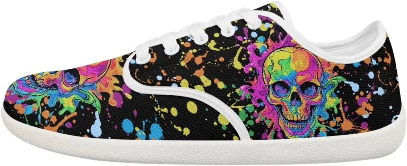 chaqlin Skull Women's Shoes Walking Lightweight Tennis Low Top Fashion Sneaker Classic Lace Up Breathable Sneakers