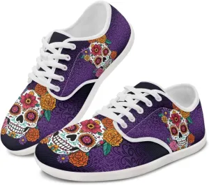 chaqlin Skull Women's Shoes Walking Lightweight Tennis Low Top Fashion Sneaker Classic Lace Up Breathable Sneakers