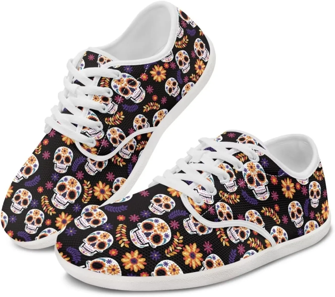 chaqlin Skull Women's Shoes Walking Lightweight Tennis Low Top Fashion Sneaker Classic Lace Up Breathable Sneakers