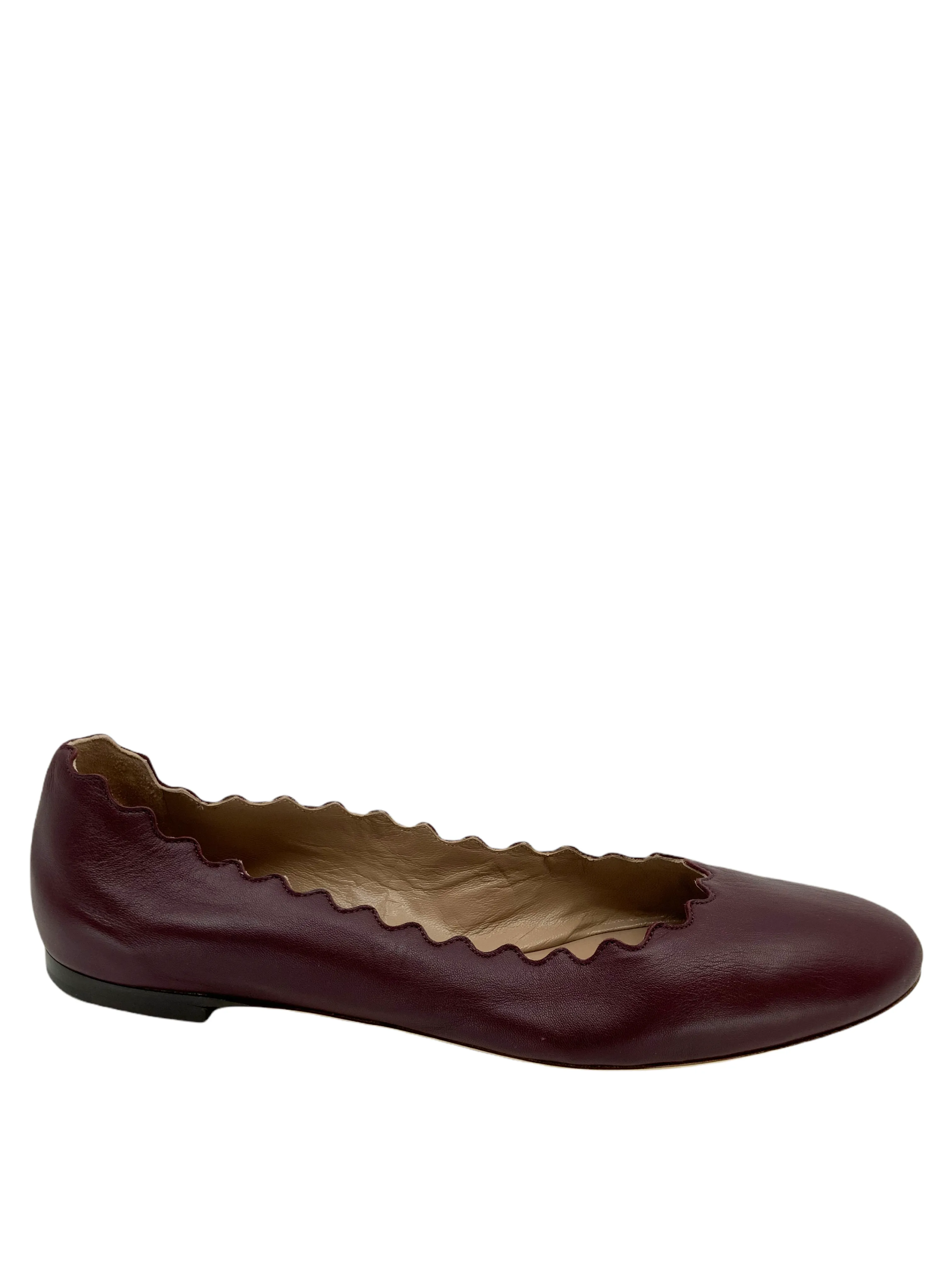 Chloe Lauren Scalloped Leather Ballet Flats Size 8
