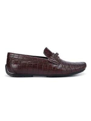 Coffee Croco Textured Moccasins