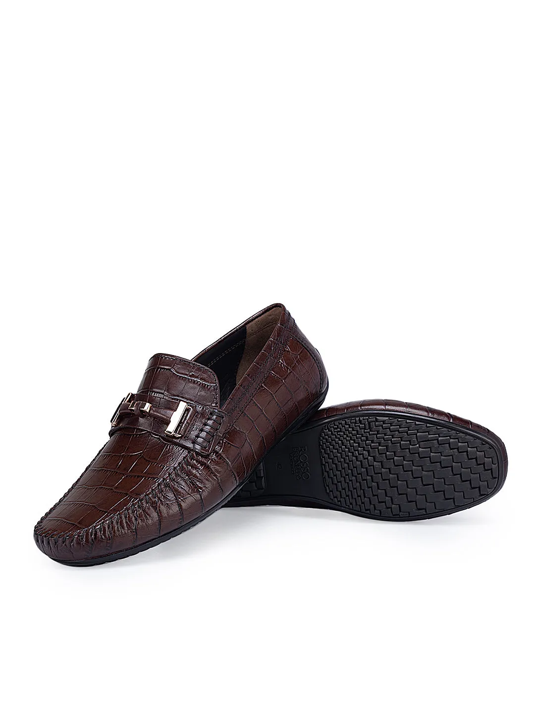 Coffee Croco Textured Moccasins