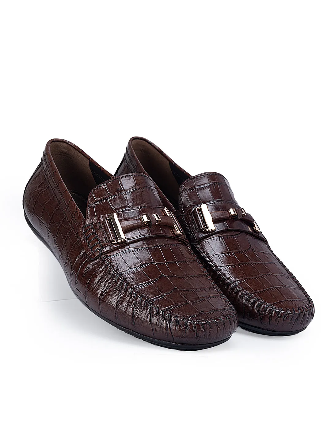 Coffee Croco Textured Moccasins