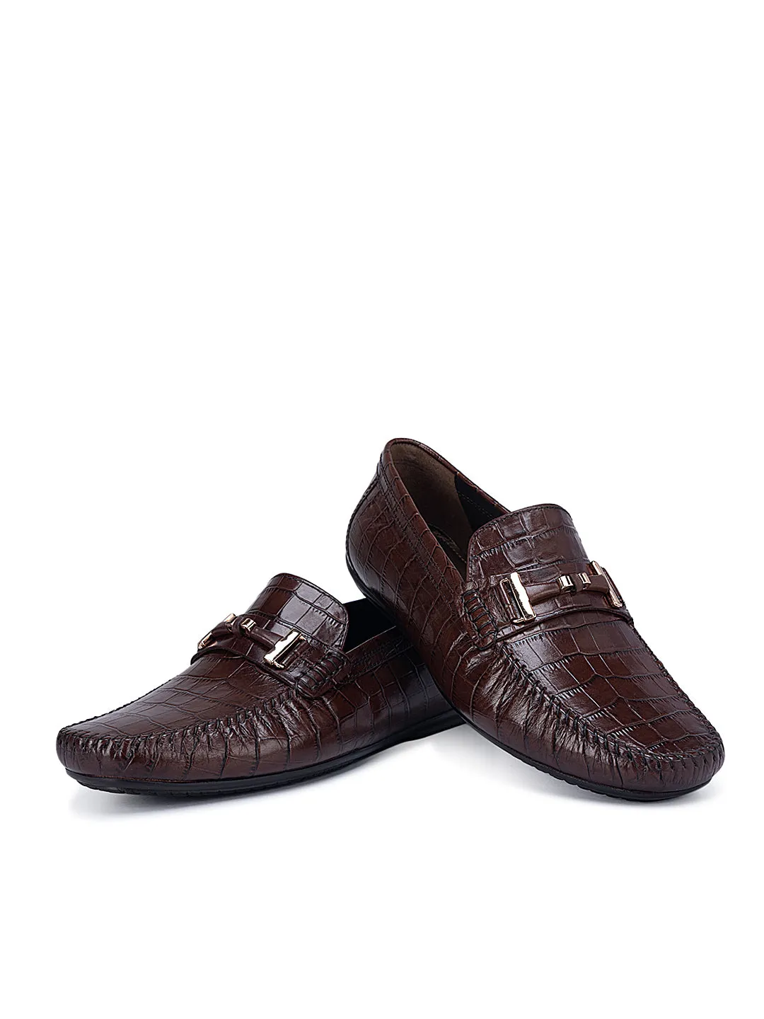 Coffee Croco Textured Moccasins