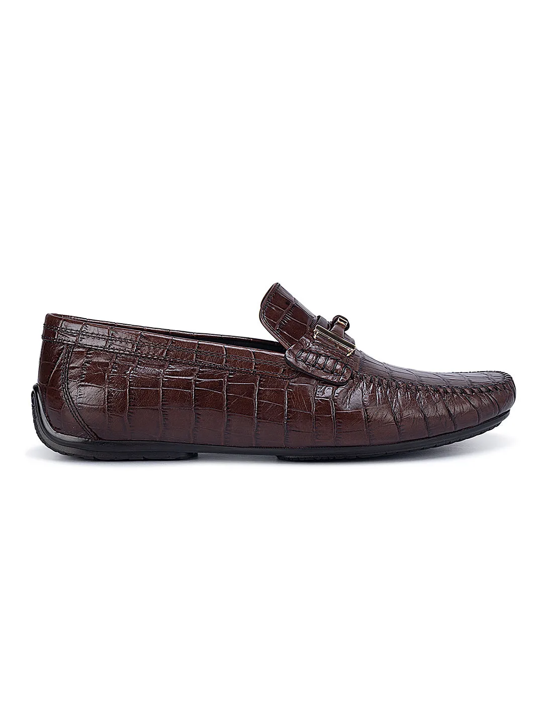 Coffee Croco Textured Moccasins