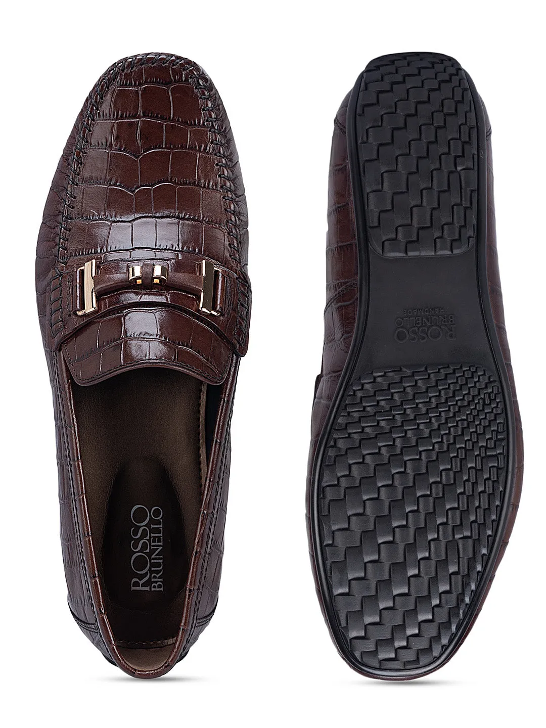 Coffee Croco Textured Moccasins