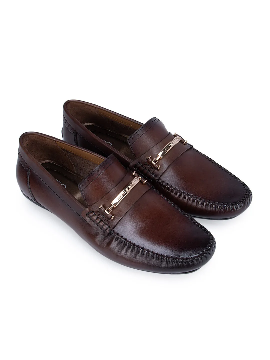Coffee Moccasins With Metal Buckle