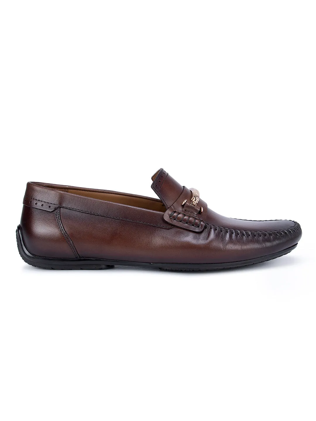 Coffee Moccasins With Metal Buckle