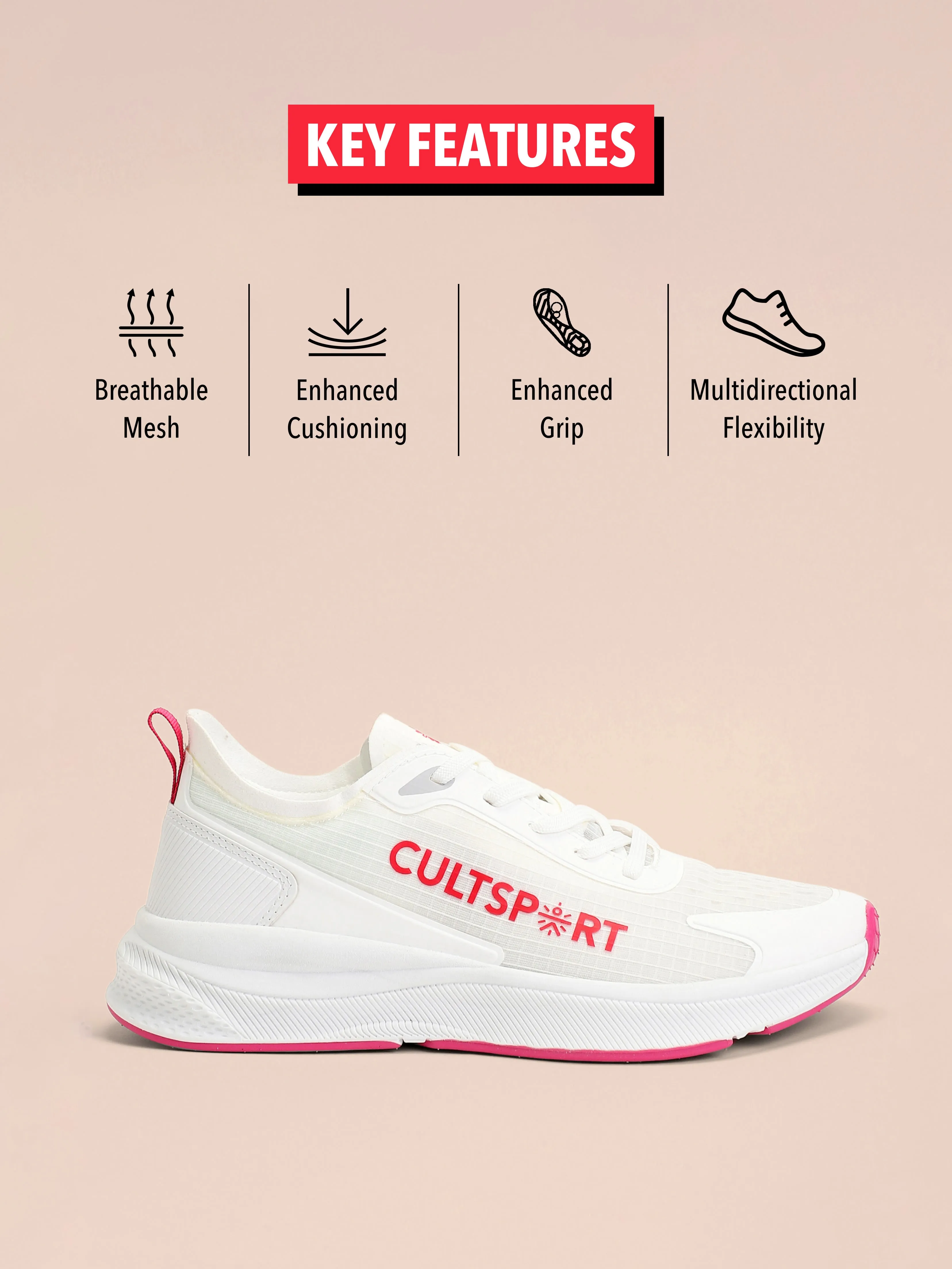 Comfort Women Running Shoes - White/Red