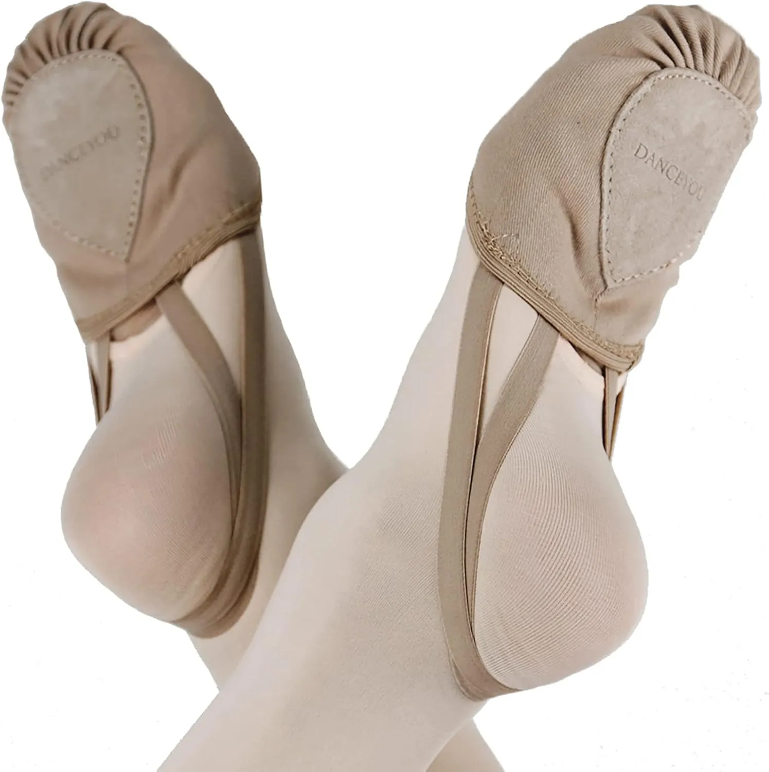 DANCEYOU Stretch Canvas Lyrical Shoes for Girls Womens Half Soles Pirouette Contemporary Turners Dance Shoes