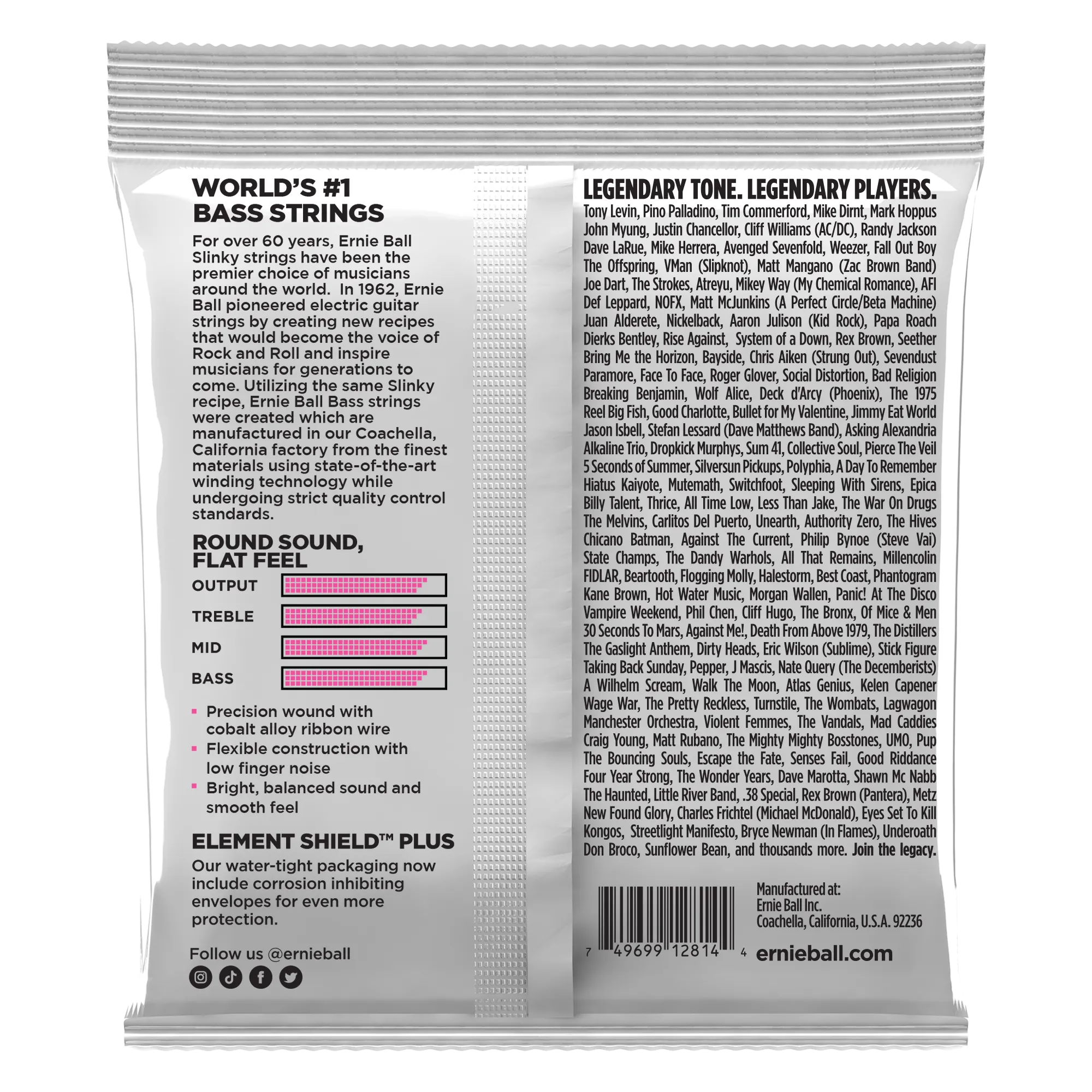 Ernie Ball 2814EB Super Slinky Flatwound Bass Strings 45-100