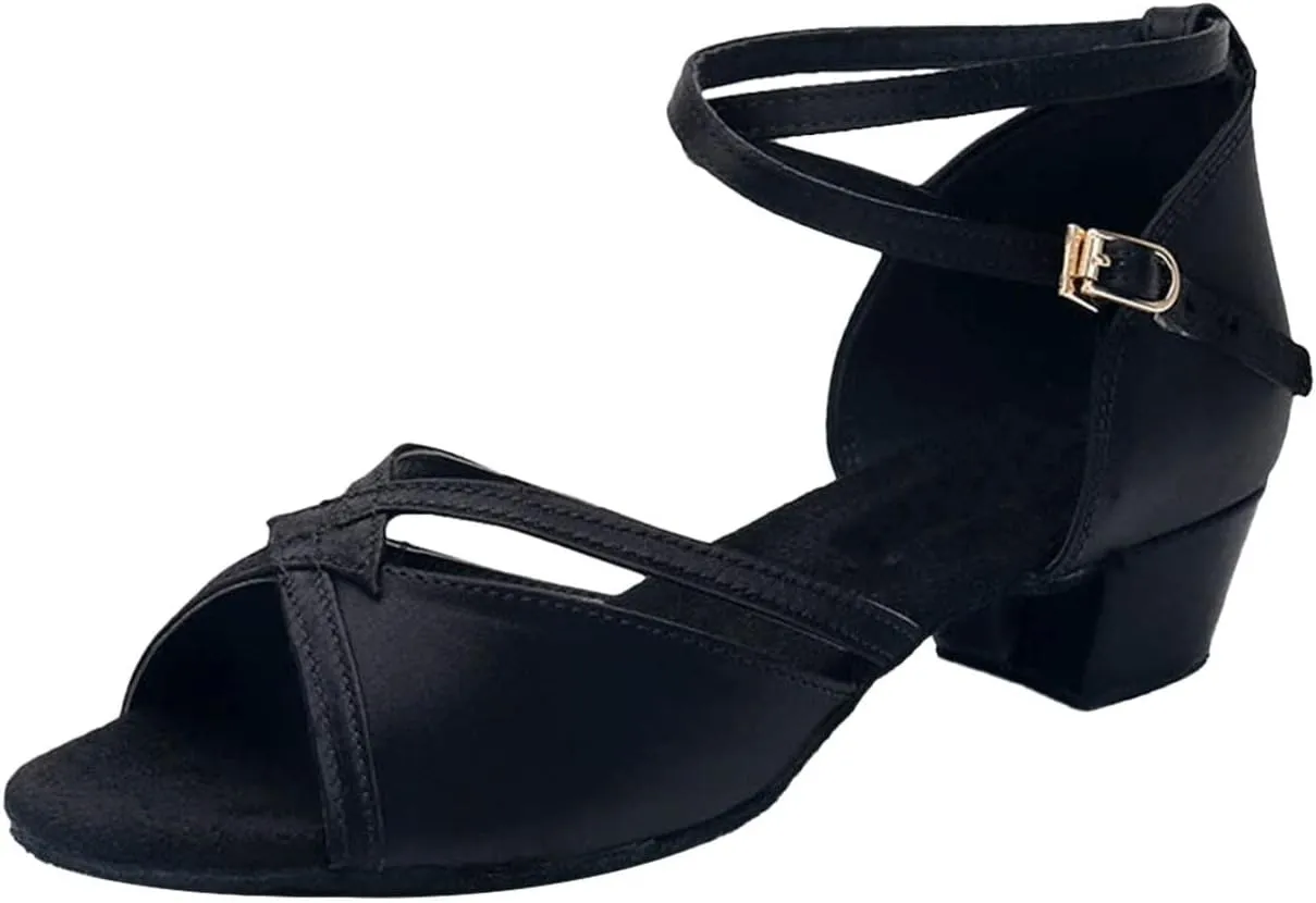 Girls Latin Dance Shoes Low Heels Ballroom Tango Performance Practice Dance Shoes for Little Kids Tan Shoes