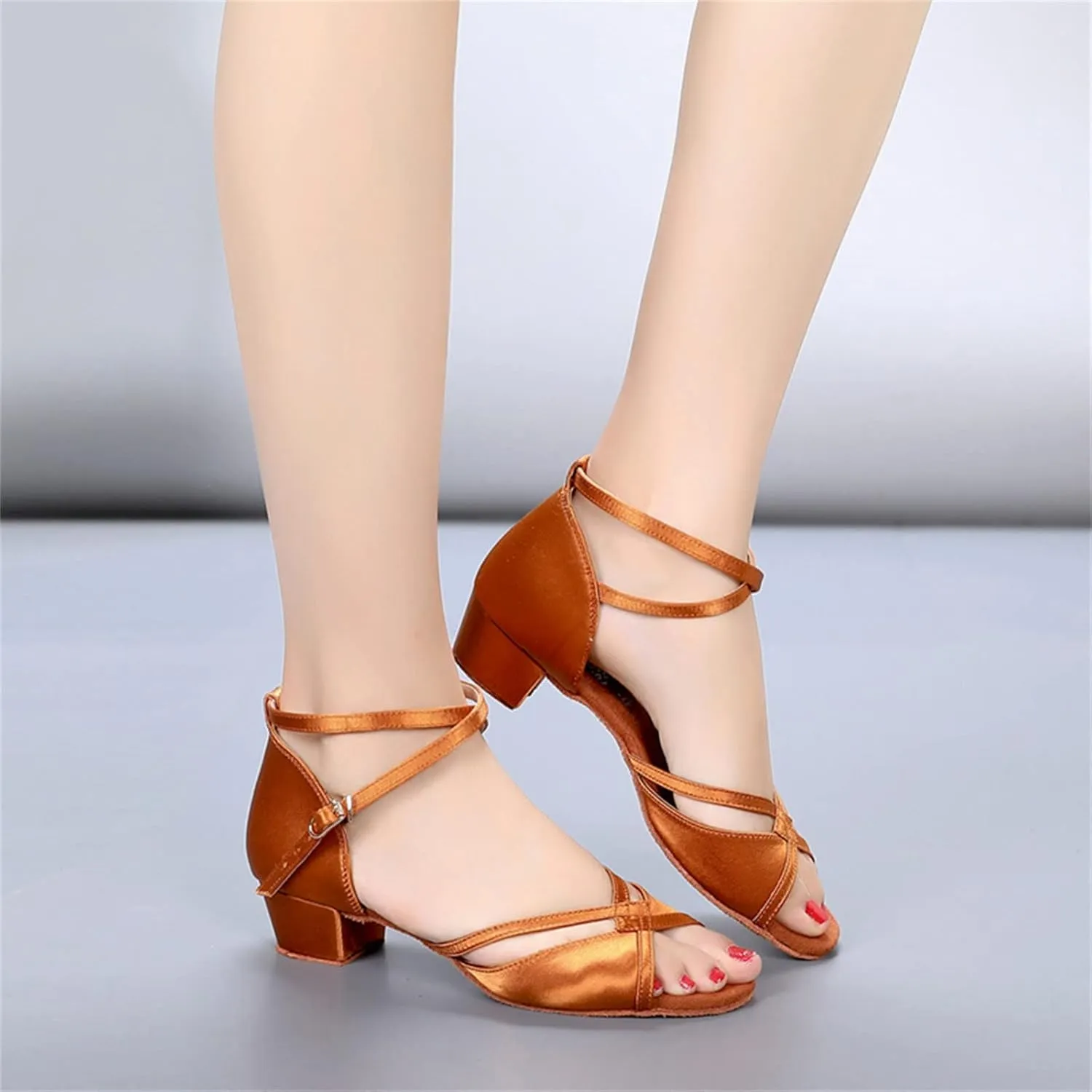 Girls Latin Dance Shoes Low Heels Ballroom Tango Performance Practice Dance Shoes for Little Kids Tan Shoes