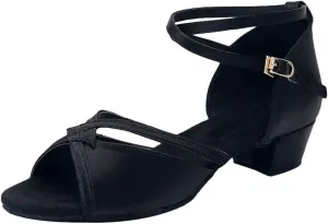 Girls Latin Dance Shoes Low Heels Ballroom Tango Performance Practice Dance Shoes for Little Kids Tan Shoes