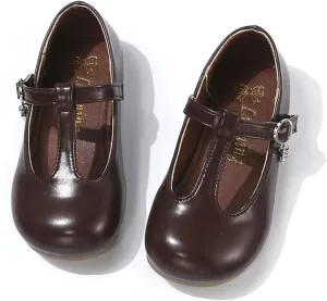 Girls Mary Jane Dress Shoes, T-Strap School Flats, 3 Colors Available - Black Patent, Brown, Silver