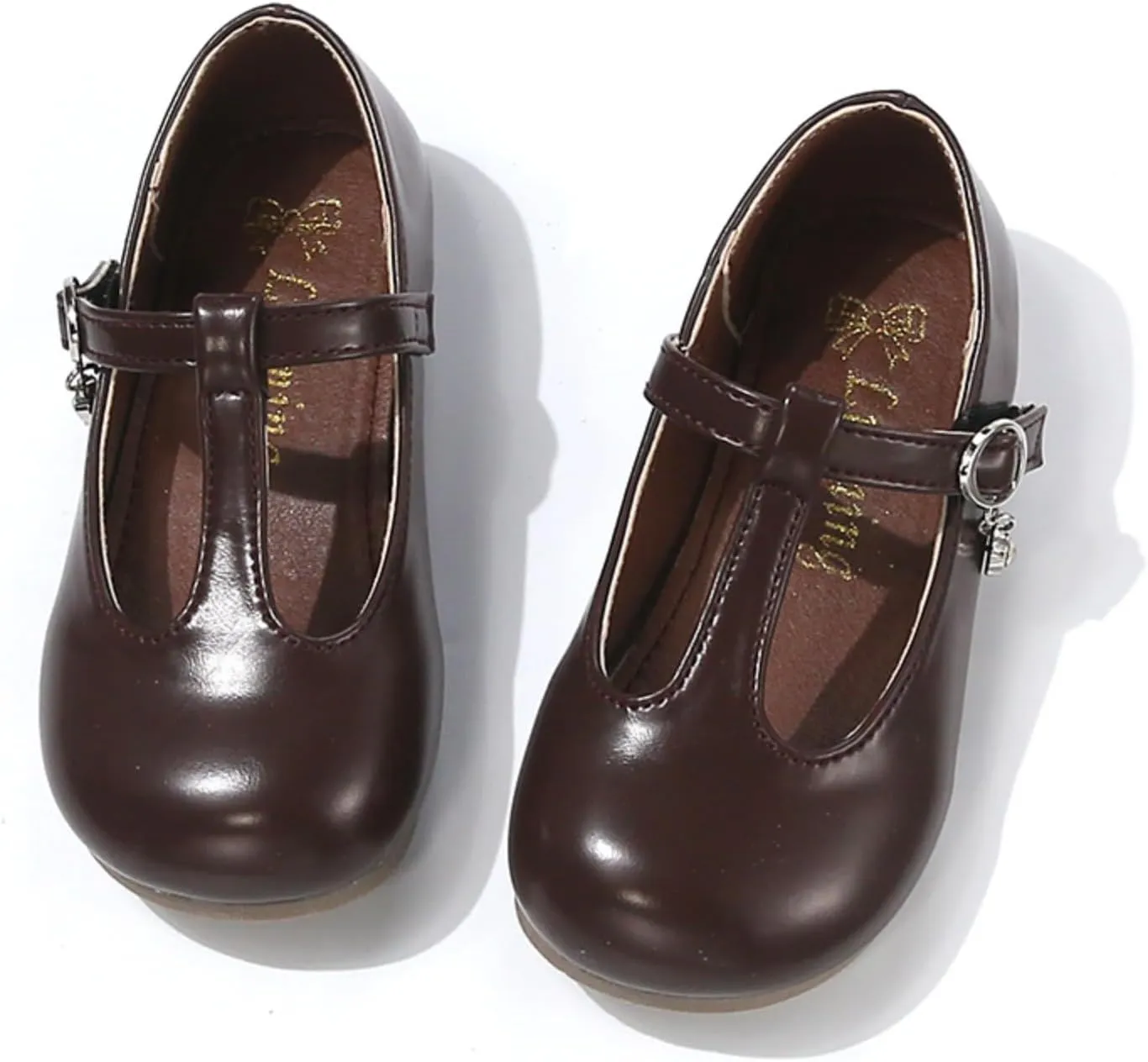 Girls Mary Jane Dress Shoes, T-Strap School Flats, 3 Colors Available - Black Patent, Brown, Silver