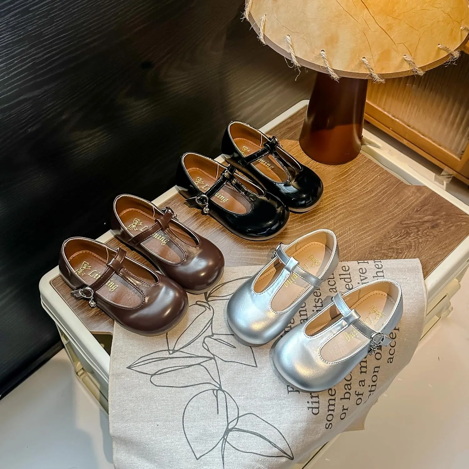 Girls Mary Jane Dress Shoes, T-Strap School Flats, 3 Colors Available - Black Patent, Brown, Silver