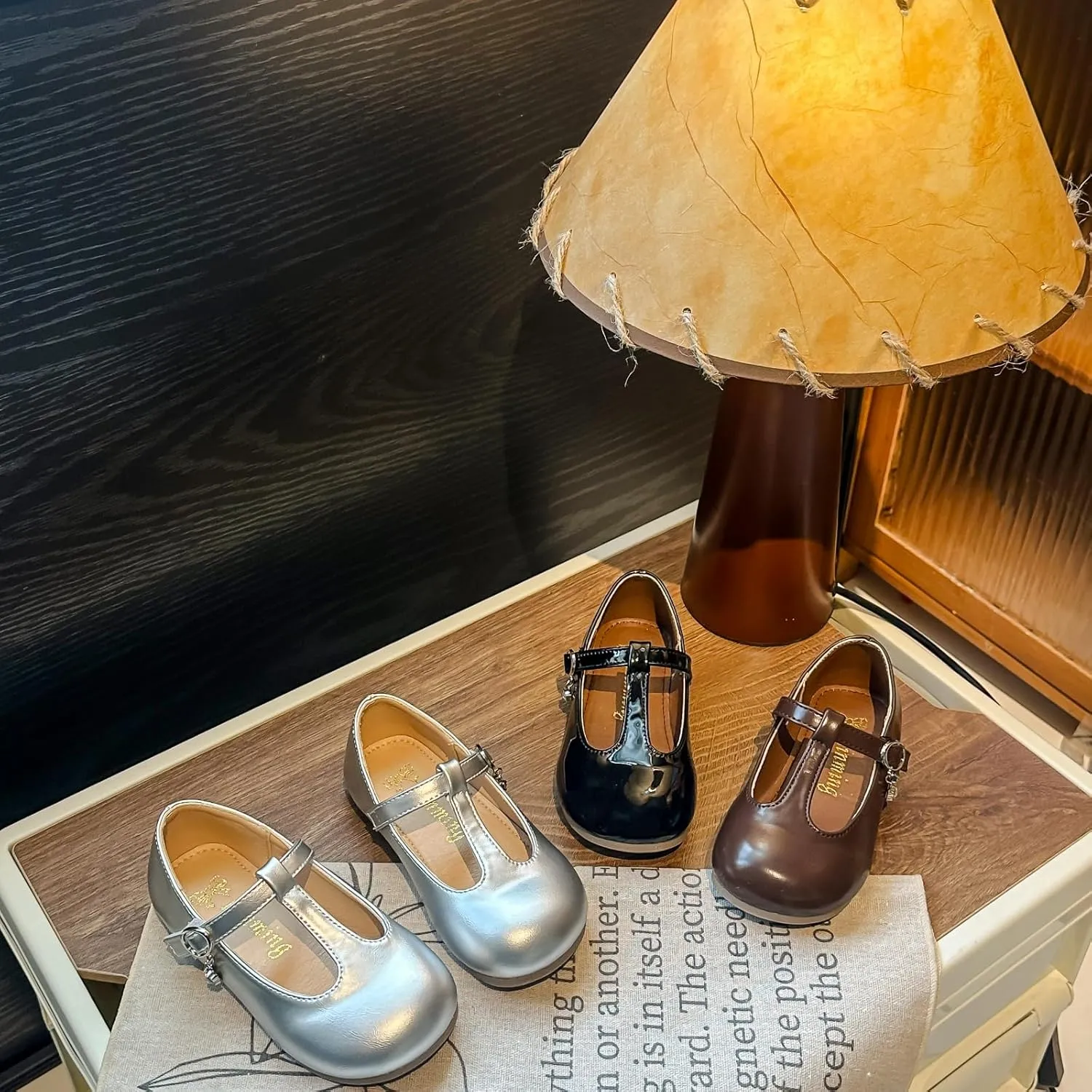 Girls Mary Jane Dress Shoes, T-Strap School Flats, 3 Colors Available - Black Patent, Brown, Silver