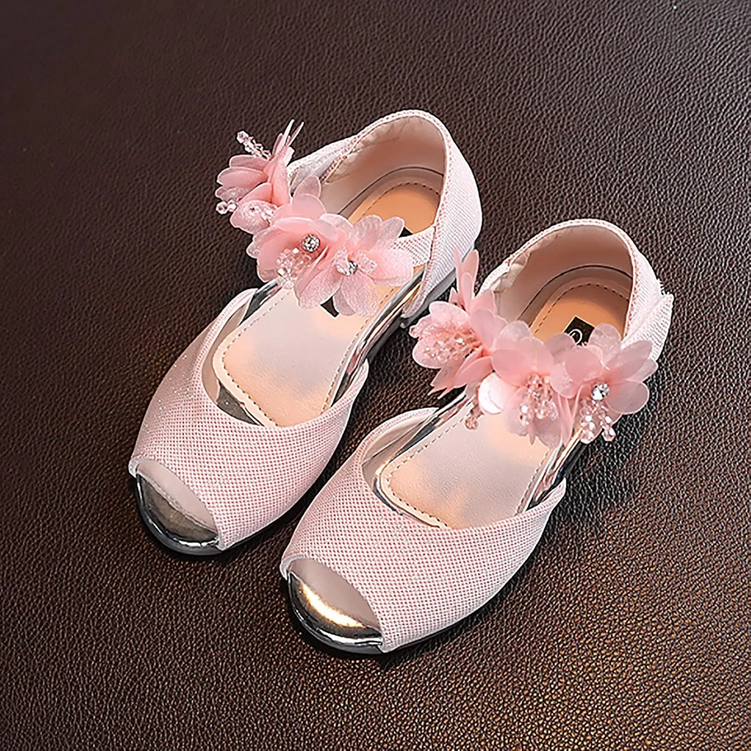 Girls Rhinestone Flower Shoes Low Heel Flower Wedding Party Dress Pump Shoes Princess Shoes for Kids Princess Sandals