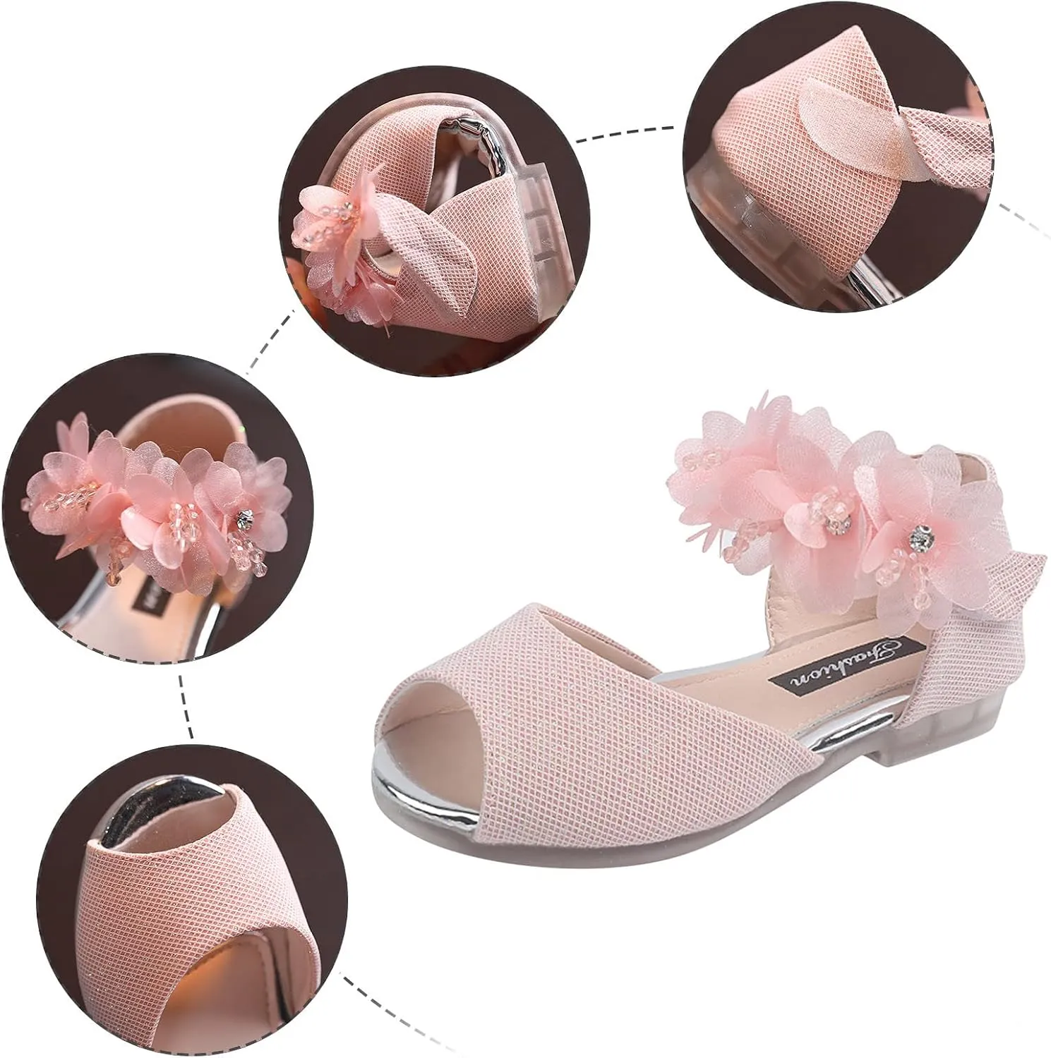 Girls Rhinestone Flower Shoes Low Heel Flower Wedding Party Dress Pump Shoes Princess Shoes for Kids Princess Sandals