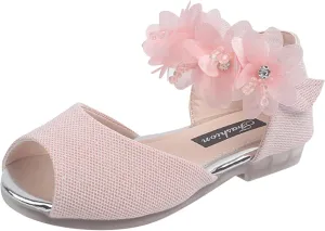 Girls Rhinestone Flower Shoes Low Heel Flower Wedding Party Dress Pump Shoes Princess Shoes for Kids Princess Sandals