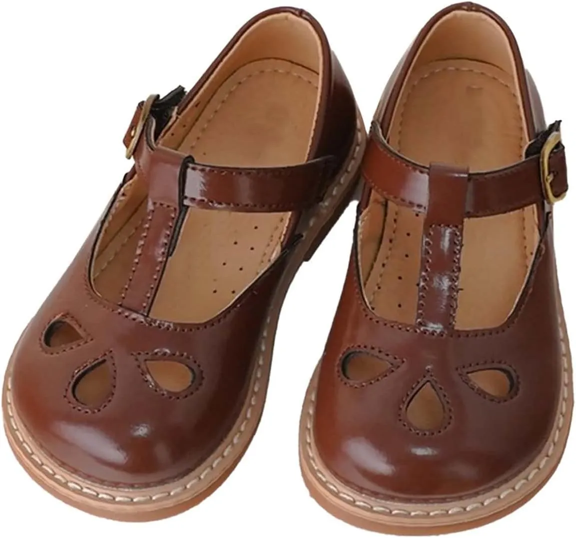 Girls Small Leather Shoes Hollow Breathable Princess Shoes Dress Shoes Little Child Big Kids Non Slip Baby Shoes (Brown, 3 Big Kids)