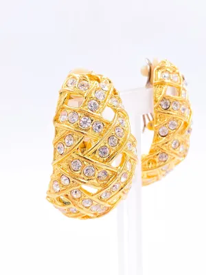 Gold Crystal Clip On Earrings