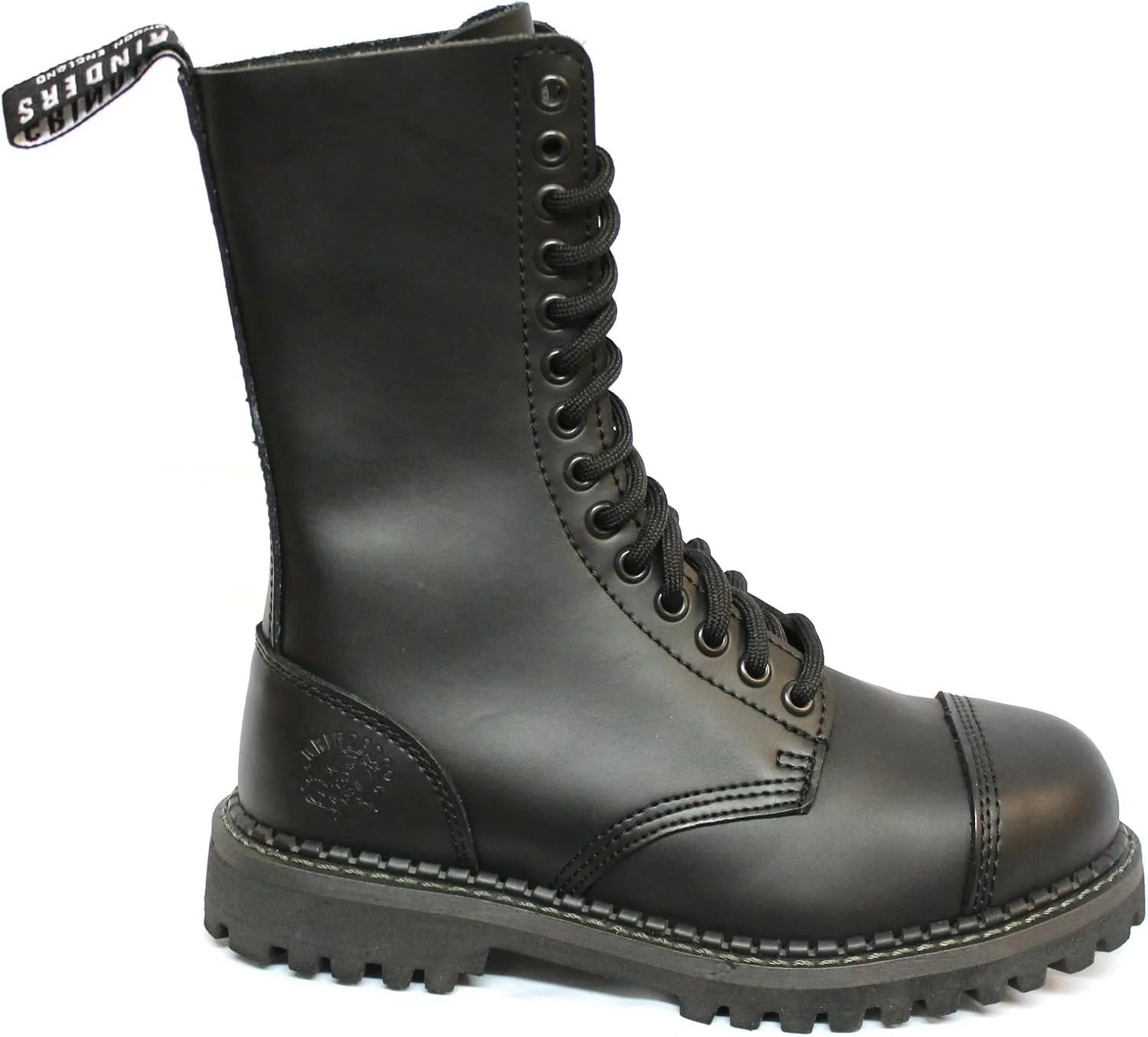 Grinders Herald Unisex Black Leather Ranger Military Steel Toe Cap Boots with 14 Eyelet Lace Up Fastening