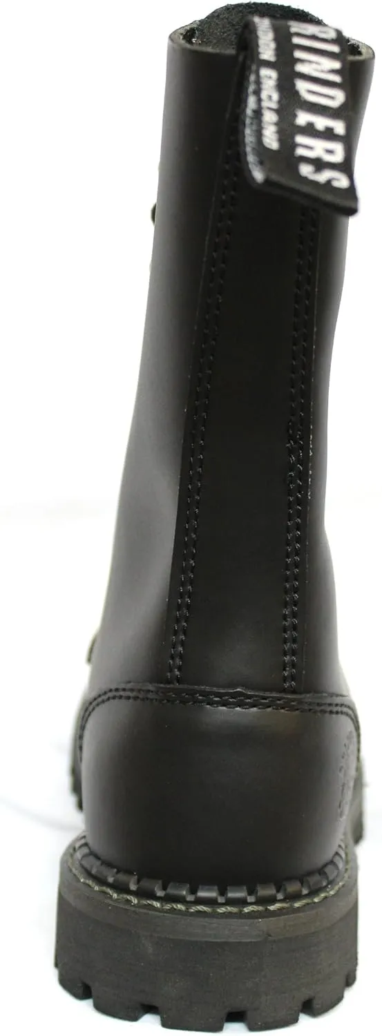 Grinders Herald Unisex Black Leather Ranger Military Steel Toe Cap Boots with 14 Eyelet Lace Up Fastening