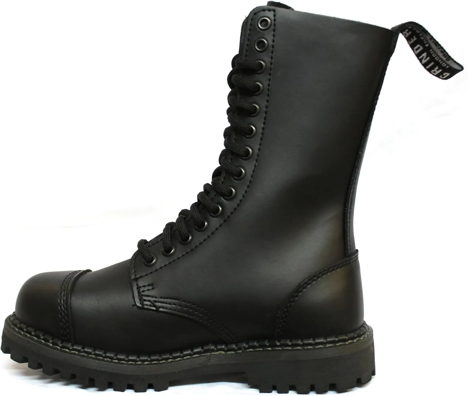 Grinders Herald Unisex Black Leather Ranger Military Steel Toe Cap Boots with 14 Eyelet Lace Up Fastening