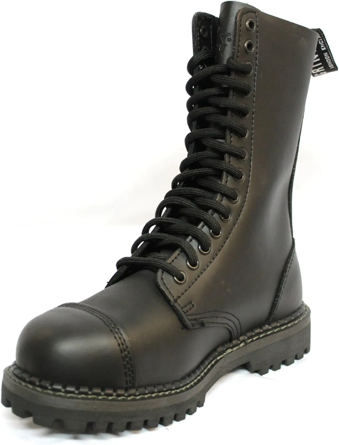 Grinders Herald Unisex Black Leather Ranger Military Steel Toe Cap Boots with 14 Eyelet Lace Up Fastening