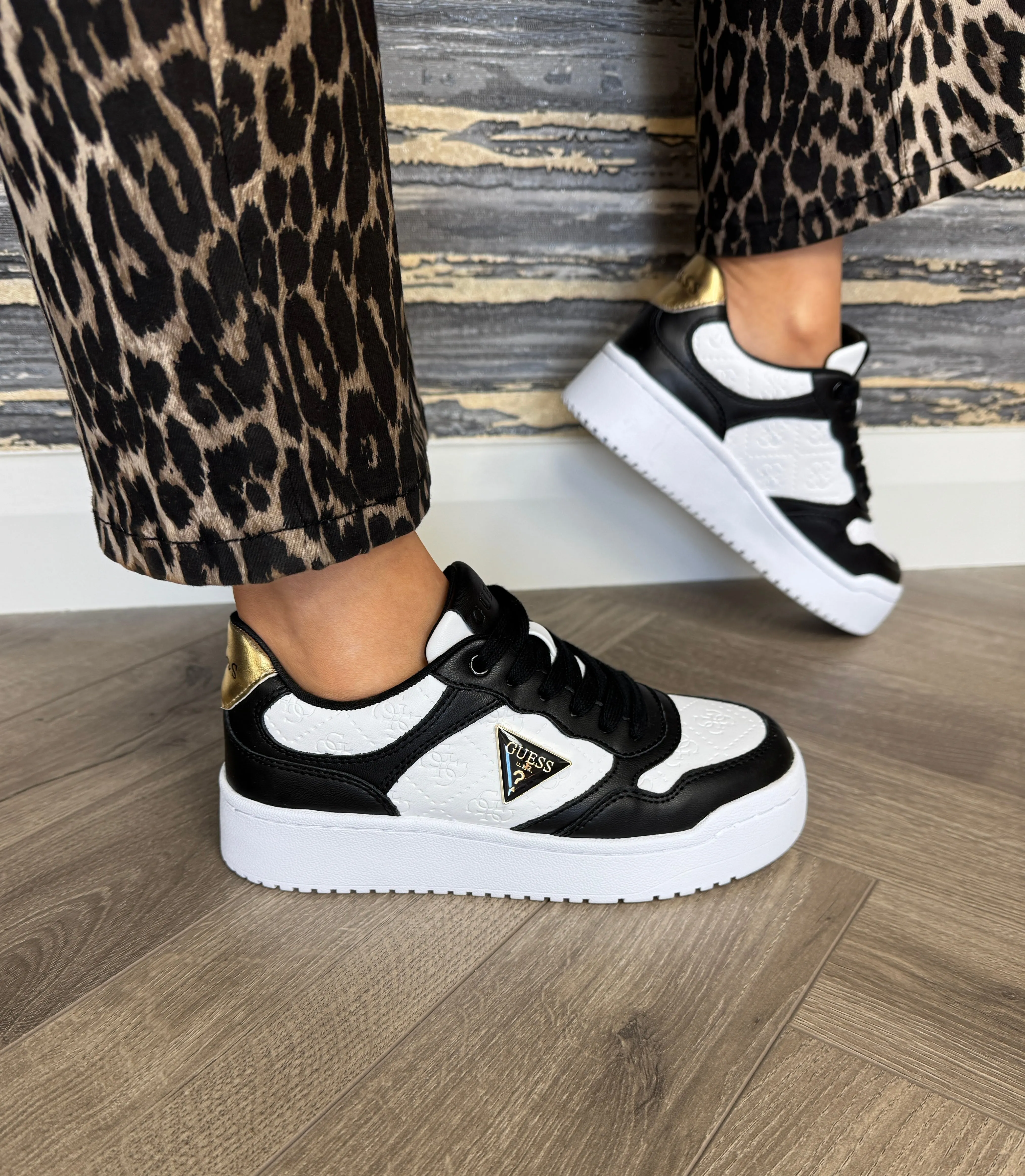 Guess (G24) Platform Trainer with Black Inserts and Gold Heel FLJMI6FAL12 - Blkbr