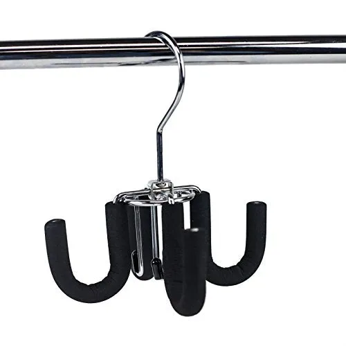 Huji 4 Hooks Swivel Belt Hanger Tie Scarves Necklace Purse Rack Clothes Organizer Closet Storage (2, Black Swivel Belt Hanger)